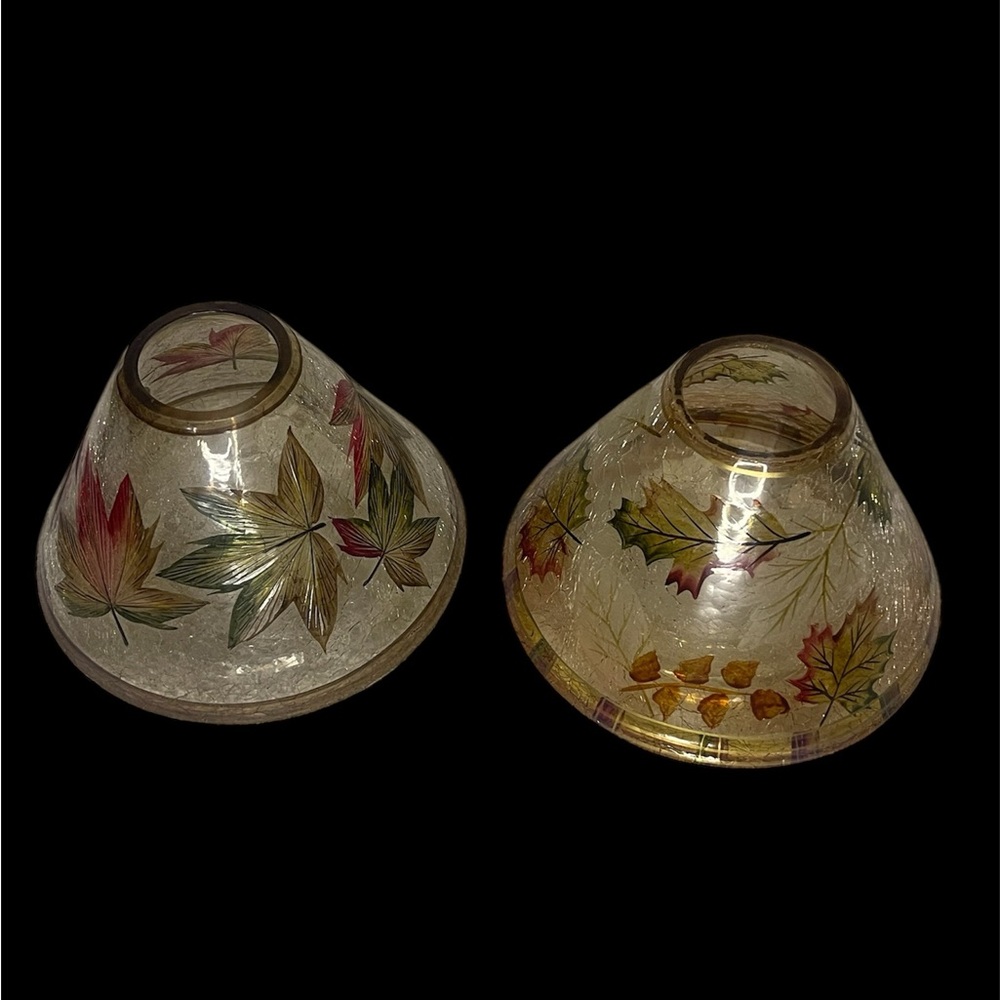 - Vintage Yankee Candle crackle glass candle lamp shades fall leaves autumn
